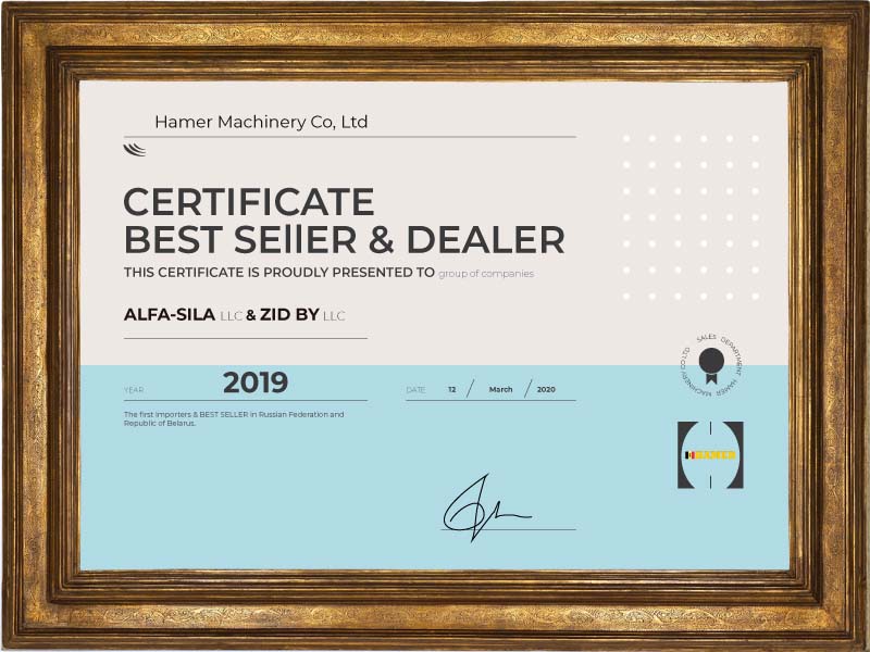 Лучший продавец 2019 года завода HAMER - ООО Альфа-Сила